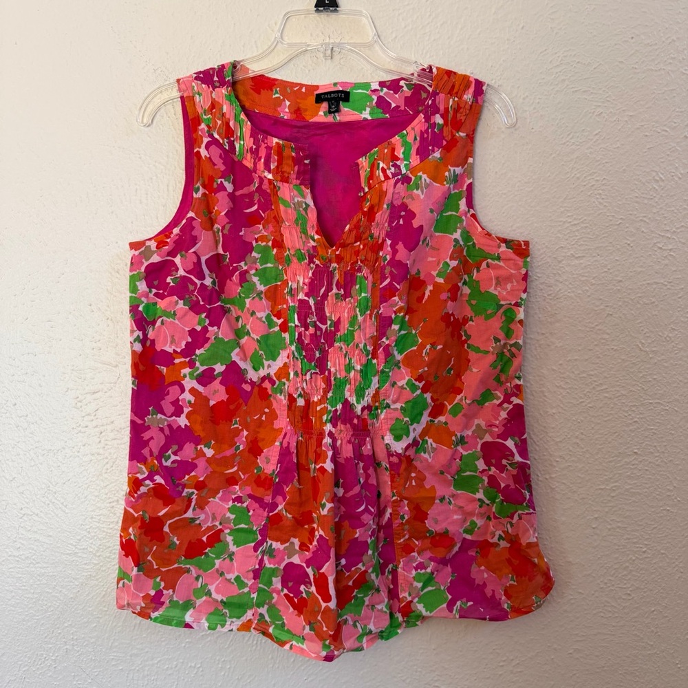 Talbots bright pink floral sleeveless top